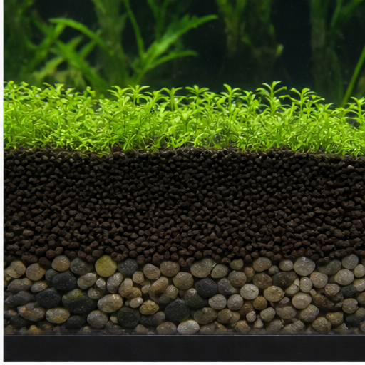 Couche de sol nutritif sous un substrat d'aquarium planté